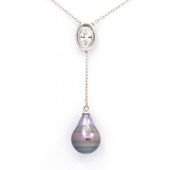 Collana in Argento e 1 Perla di Tahiti Cerchiata C 9.8 mm