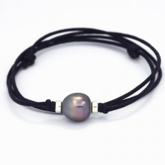 Collana in Cotone e 1 Perla di Tahiti Semi-Baroccha C 11.9 mm