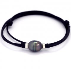 Collana in Cotone e 1 Perla di Tahiti Cerchiata B 10.6 mm