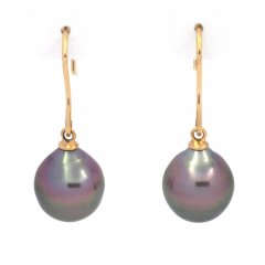 Orecchini in Oro 18K e 2 Perle di Tahiti Semi-Barocche B 9.7 mm