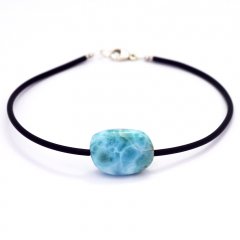 Braccialetto in Argento .925, Gomma e 1 Larimar - 17.8 x 13 x 7.4 mm - 3.2 gr
