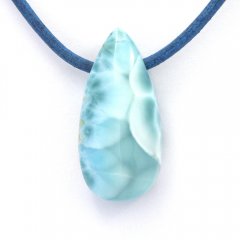 Collana in Cuoio e 1 Larimar - 30 x 14 x 10 mm - 7.7 gr