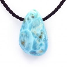 Collana in Cotone e 1 Larimar - 38 x 23 x 18 mm - 26.3 gr