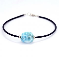 Braccialetto in Argento .925, Gomma e 1 Larimar - 15.5 x 13 x 7.8 mm - 2.6 gr