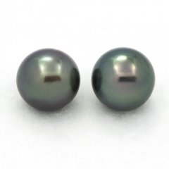 Lotto di 2 Perle di Tahiti Rotonde C di 9.1 a 9.2 mm