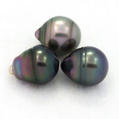 Lotto di 3 Perle di Tahiti Cerchiate B di 9.3 a 9.6 mm