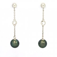 Orecchini in Argento e 2 Perle di Tahiti Semi-Rotonda B 9.3 mm
