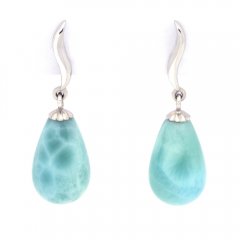Orecchini in Argento e 2 Larimar - 13 x 8 mm - 2.6 gr