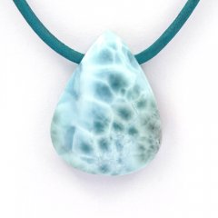Collana in Cuoio e 1 Larimar - 30 x 23 x 9 mm - 11.2 gr