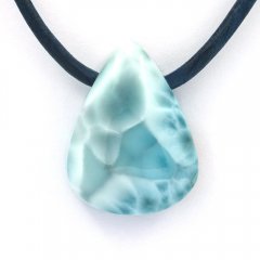 Collana in Cuoio e 1 Larimar - 24 x 18 x 9 mm - 6.9 gr