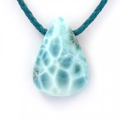 Collana in Cotone e 1 Larimar - 33 x 23 x 11 mm - 13.9 gr