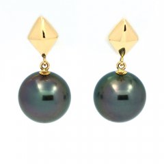 Orecchini in Oro 18K e 2 Perle di Tahiti Rotonde B 8.3 mm