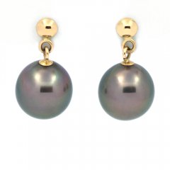 Orecchini in Oro 18k e 2 Perle di Tahiti Semi-Rotonda B 8.1 mm