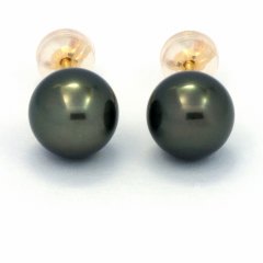 Orecchini in Oro 18K e 2 Perle di Tahiti 1 Rotonda 1 Semi-Rotonda B 8 mm