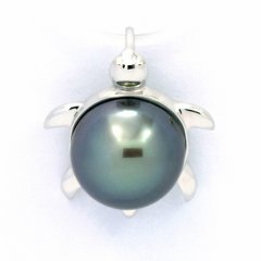Ciondolo in Oro bianco 18K e 1 Perla de Tahiti Rotonda B 9.7 mm