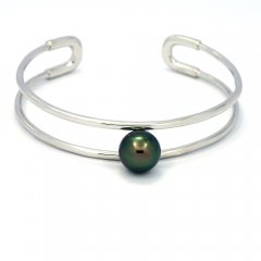 Braccialetto in Argento e 1 Perla di Tahiti Rotonda C 10.3 mm