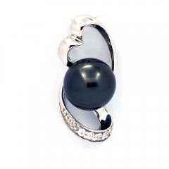 Ciondolo in Argento e 1 Perla de Tahiti Rotonda C 8.5 mm