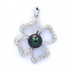 Ciondolo in Argento e 1 Perla de Tahiti Rotonda C 8.2 mm