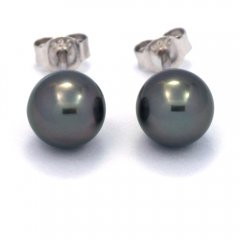 Orecchini in Argento e 2 Perle di Tahiti Rotonde C 8 mm