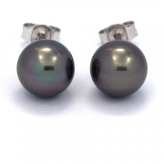 Orecchini in Argento e 2 Perle di Tahiti Rotonde C 8.6 mm