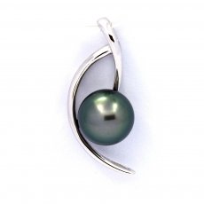 Ciondolo in Argento e 1 Perla de Tahiti Rotonda C 8.5 mm