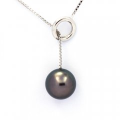 Collana in Argento e 1 Perla di Tahiti Rotonda C 10.6 mm