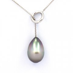 Collana in Argento e 1 Perla di Tahiti Cerchiata B 10.7 mm