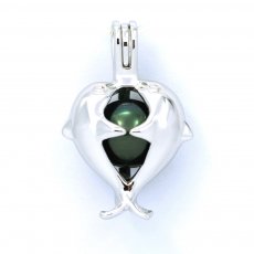 Ciondolo in Argento e 1 Perla di Tahiti Rotonda C 9.9 mm