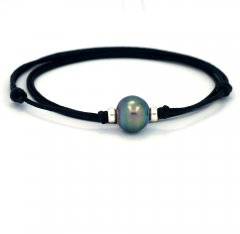 Collana in Cotone e 1 Perla di Tahiti Semi-Baroccha C 12.5 mm