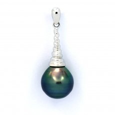 Ciondolo in Argento e 1 Perla di Tahiti Cerchiata B 10.1 mm
