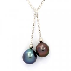 Collana in Argento e 2 Perle di Tahiti Semi-Barocche C+ 9.6 mm