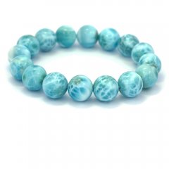 Braccialetto di 16 perle di Larimar - 18 cm - 66.8 gr