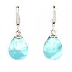Orecchini in Argento e 2 Larimar - 12 x 10 mm - 3.8 gr