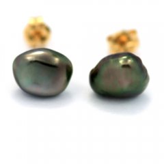 Orecchini in Oro 18K e 2 keishi di Tahiti