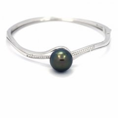 Braccialetto in Argento e 1 Perla di Tahiti Rotonda C 12.4 mm