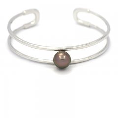 Braccialetto in Argento e 1 Perla di Tahiti Rotonda B 9.5 mm