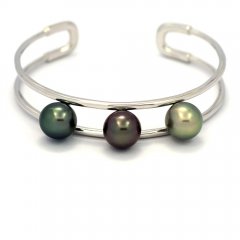 Braccialetto in Argento e 3 Perle di Tahiti Semi-Rotonda B 9.9 mm