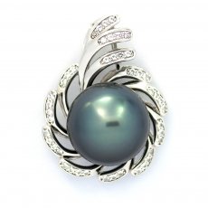 Ciondolo in Argento e 1 Perla di Tahiti Rotonda C 15 mm