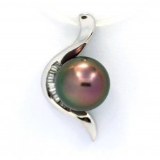 Ciondolo in Argento e 1 Perla de Tahiti Rotonda C 8.1 mm
