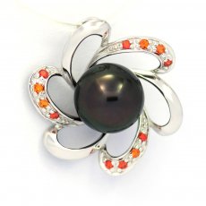 Ciondolo in Argento e 1 Perla di Tahiti Rotonda C 8.9 mm