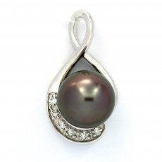 Ciondolo in Argento e 1 Perla di Tahiti Rotonda C 11 mm