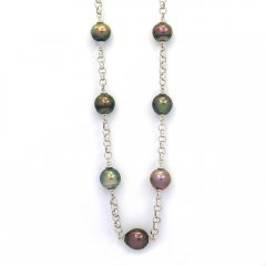 Collana in Argento e 15 Perle di Tahiti Semi-Barocche