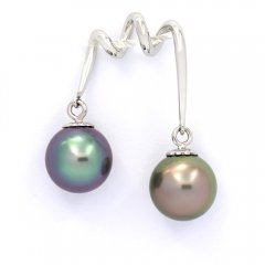 Ciondolo in Argento e 2 Perle di Tahiti Rotonde C 9.2 mm