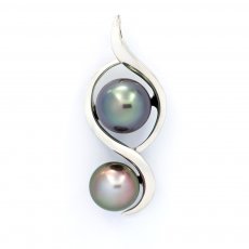 Ciondolo in Argento e 2 Perle di Tahiti Semi-Barocche B 8.7 et 9.7 mm