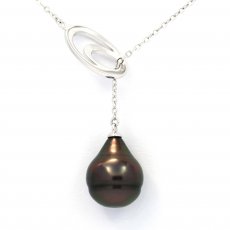 Collana in Argento e 1 Perla di Tahiti Cerchiata B 10.7 mm