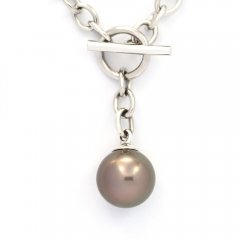 Braccialetto in Argento e 1 Perla di Tahiti Rotonda C 10.7 mm
