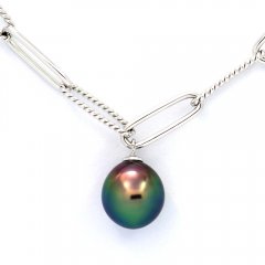 Braccialetto in Argento e 1 Perla di Tahiti Semi-Baroccha B+ 9 mm