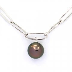 Braccialetto in Argento e 1 Perla di Tahiti Rotonda C 9.2 mm