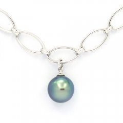 Braccialetto in Argento e 1 Perla di Tahiti Semi-Baroccha B+ 9.4 mm