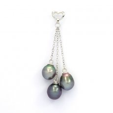 Ciondolo in Argento e 3 Perle di Tahiti Cerchiate B 8.4  8.8 mm